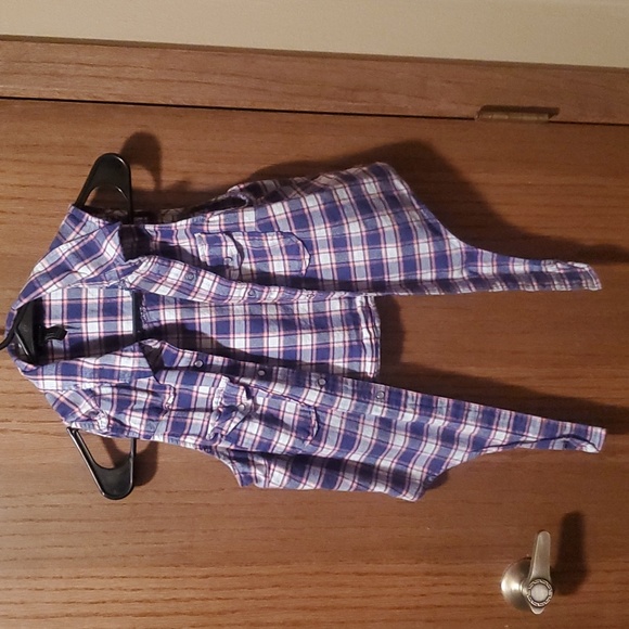 Size S Blue/Pink Plaid Forever 21 Crop, Tie Front - Picture 1 of 5